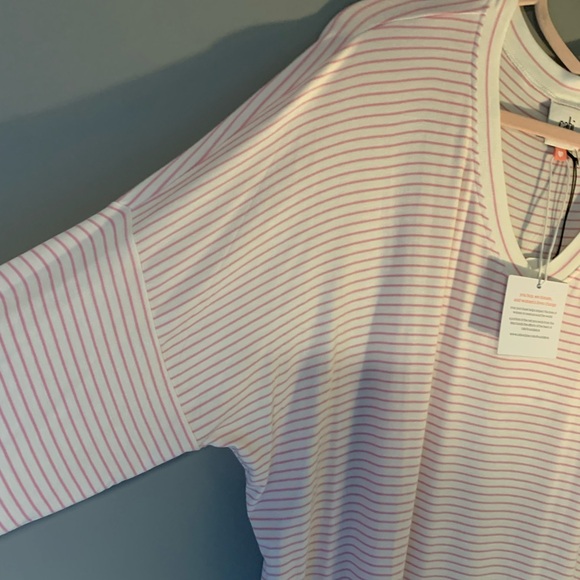 ☀️SALE☀️Heart of Cabi Pink & white striped, drop shoulder, long sleeve, Vneck. - Picture 4 of 5